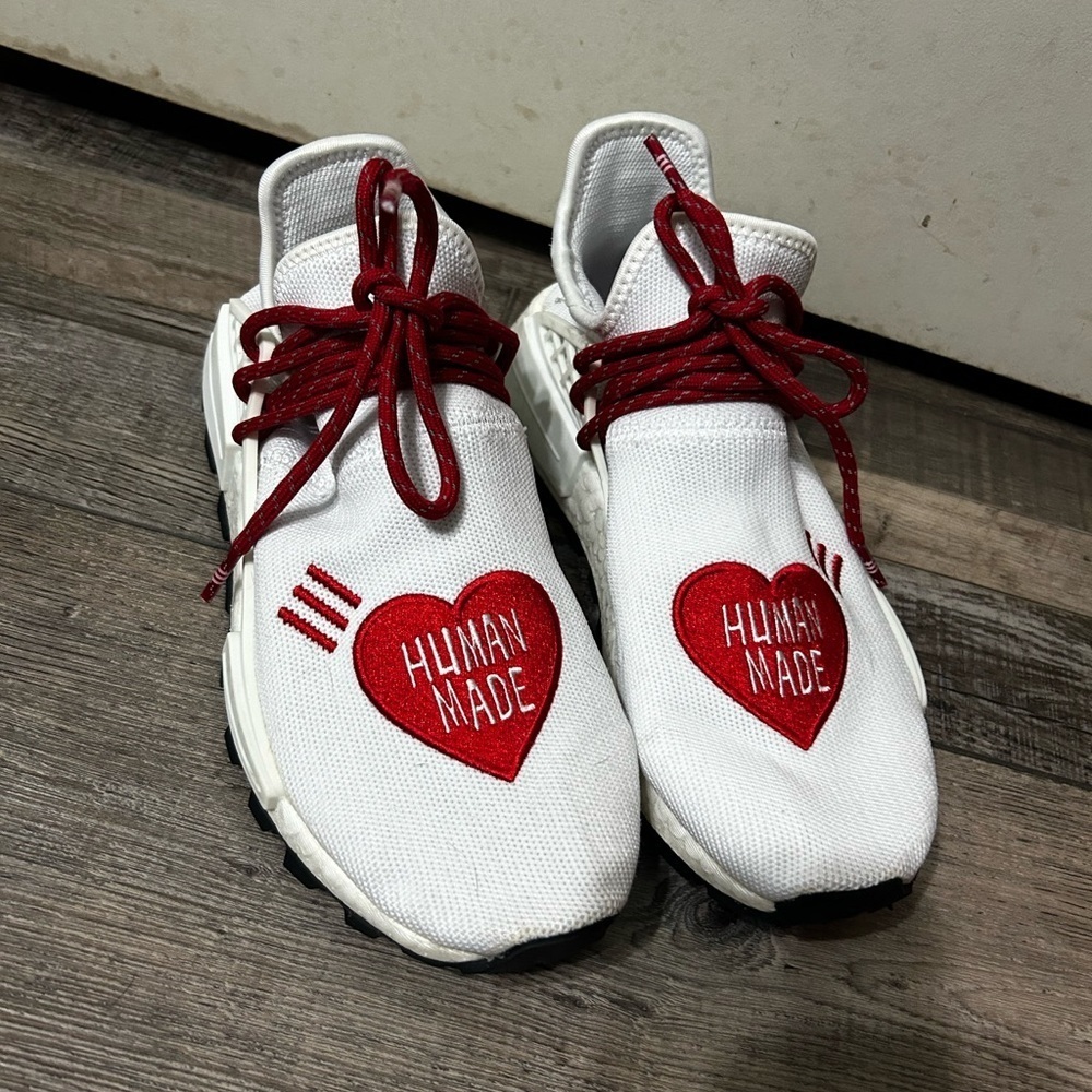 Adidas Pharrell Hu X HUMAN MADE® Red and White Sneakers